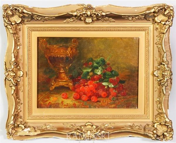 Raspberries And Chalice Oil Painting by August Laux