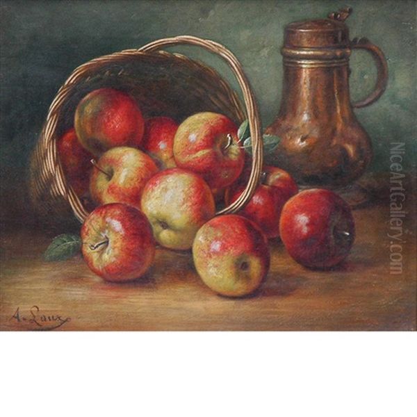 Still Life With Basket Of Apples Oil Painting by August Laux