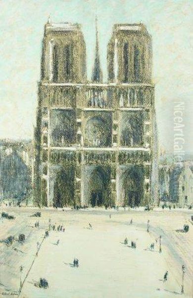 Parvis De Notre-dame. Oil Painting by Gilbert Louis Bellan