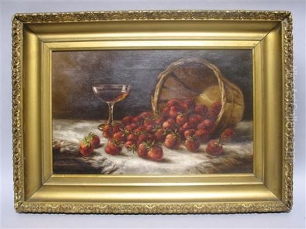 Still Life With Wine Glass And Strawberries by August Laux