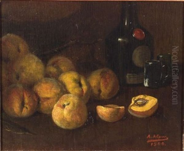 Still Life With Peaches Oil Painting by August Laux