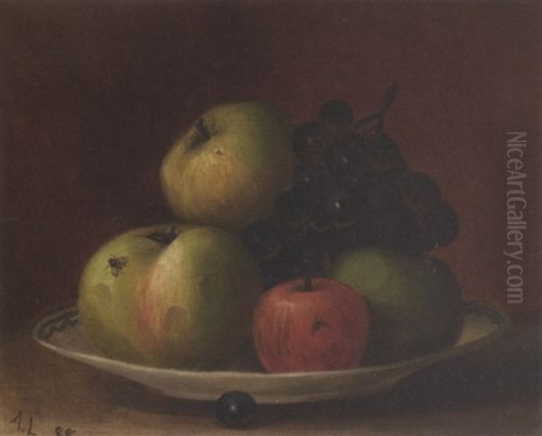 Still Life With Fruit And Fly Oil Painting by August Laux