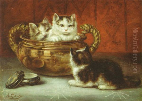 Kittens At Play Oil Painting by August Laux