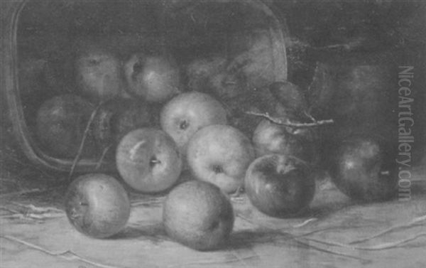 Apples Falling Out Of A Basket Oil Painting by August Laux