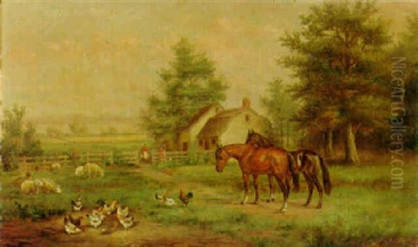 Farmyard Oil Painting by August Laux