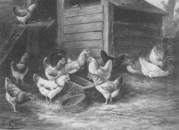 Chickens In The Barnyard by August Laux