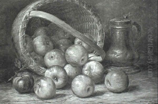 Basket Of Apples With Copper Stein Oil Painting by August Laux