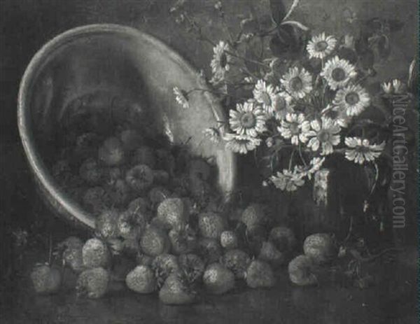 Still Life With Strawberries And Daisies Oil Painting by August Laux