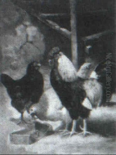 Rooster And Hens by August Laux