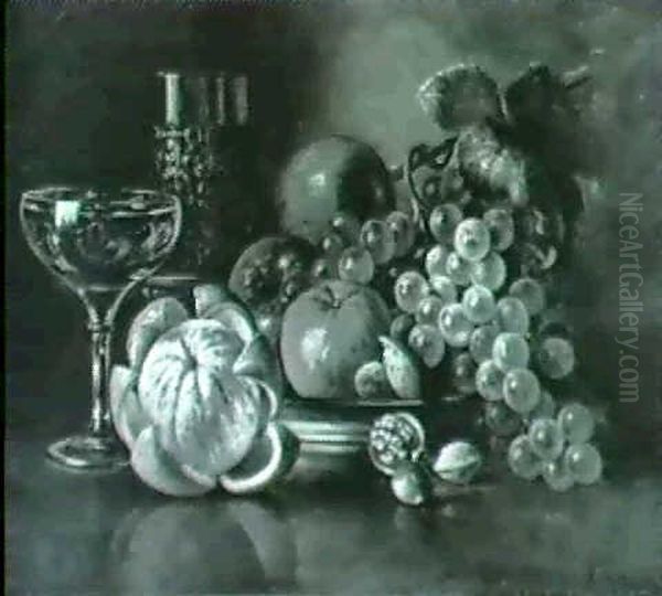 Still Life With Fruit And Goblet Oil Painting by August Laux