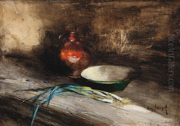 Nature Morte Aux Poireaux Oil Painting by Marie-Auguste Lauzet