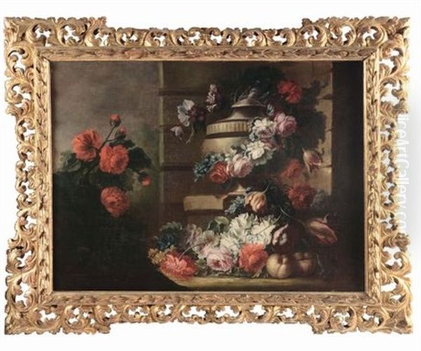 Nature Morte Con Fiori (pair) Oil Painting by Giuseppe Lavagna