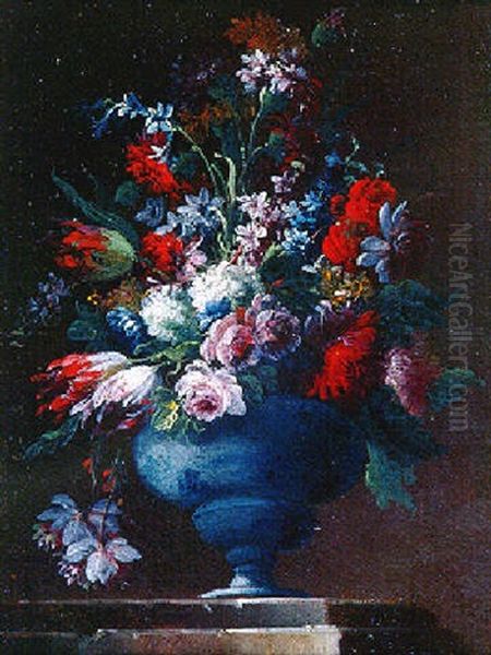 Vase De Fleurs Sur Un Entablement De Pierre Oil Painting by Giuseppe Lavagna