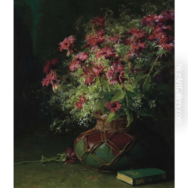 Still Life With Potted Plant And Book Oil Painting by Jonas Joseph LaValley