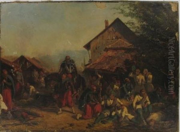 Scene De La Guerre De Crimee Oil Painting by Eugene Bellange