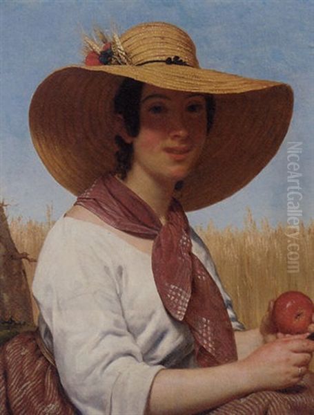 Le Chapeau De Paille Oil Painting by Alphonse Lavaudan