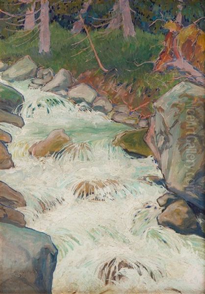 Mountain Stream In A Forest Oil Painting by Ludwik de Laveaux