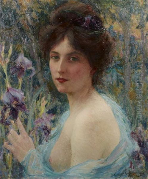 La Femme Aux Iris Oil Painting by Georges-Auguste-Elie Lavergne