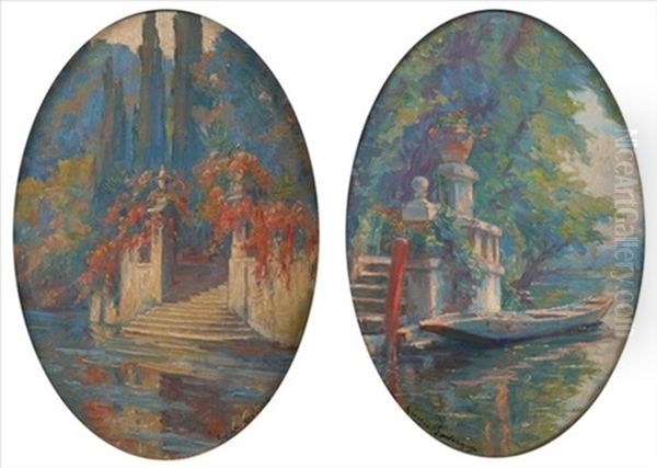 Stone River Steps (2 Works) Oil Painting by Georges-Auguste-Elie Lavergne