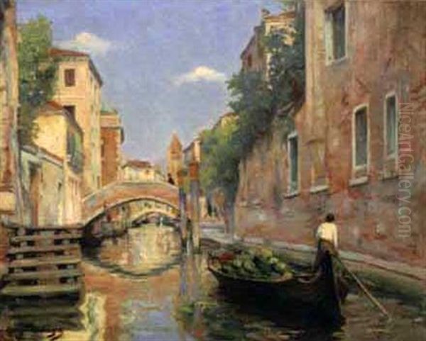 Canal A Venise Oil Painting by Georges-Auguste-Elie Lavergne