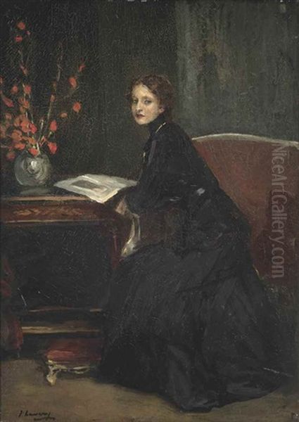 Mary Black-hawkins Reading Oil Painting by John Lavery