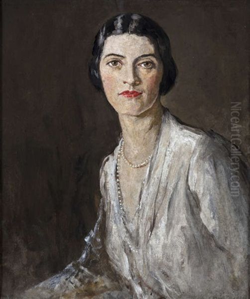 Portrait Of Katherine Fitzgerald, The Artist's Secretary Oil Painting by John Lavery