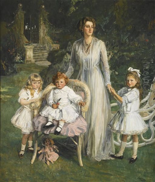 Archibald Benn Duntley Maconochie With His Mother And Sisters by John Lavery