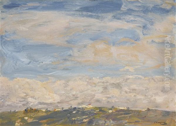 Landscape With A Distant Town (from Mount Washington, Tangier) Oil Painting by John Lavery