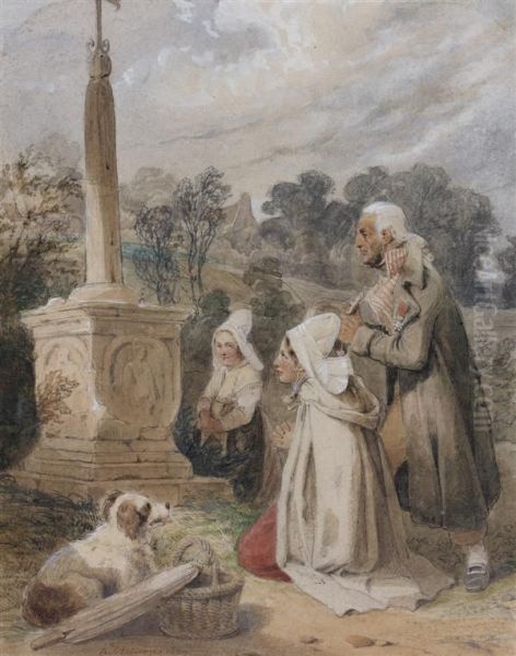 Priere Familiale Oil Painting by Joseph-Louis Hippolyte Bellange