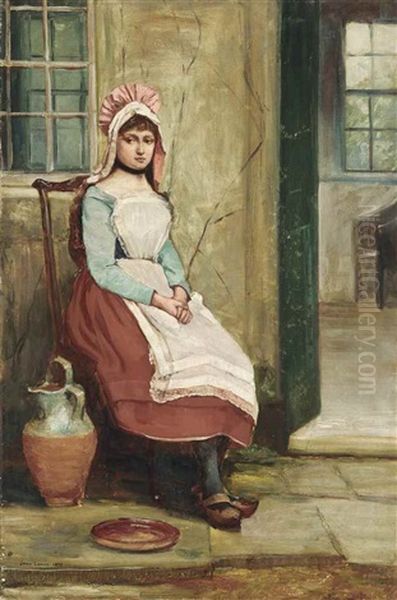 A Seated Milkmaid Oil Painting by John Lavery