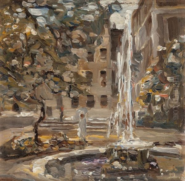 Fountain In Parkland Oil Painting by John Lavery