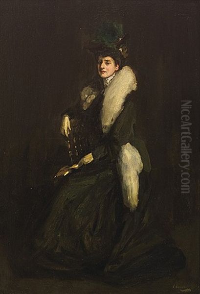 Lady In Green (mrs. Cara H.) Oil Painting by John Lavery