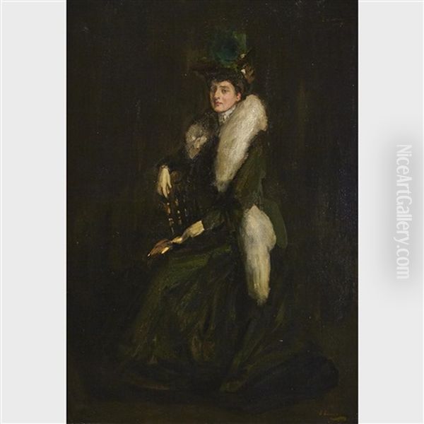 Lady In Green (mrs. Cara H.) by John Lavery