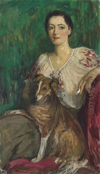 Miss Delphine Reynolds And Her Sheltie Oil Painting by John Lavery