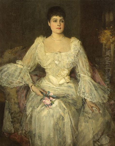 A Lady In White (a Portrait Of Lady Lyle) Oil Painting by John Lavery