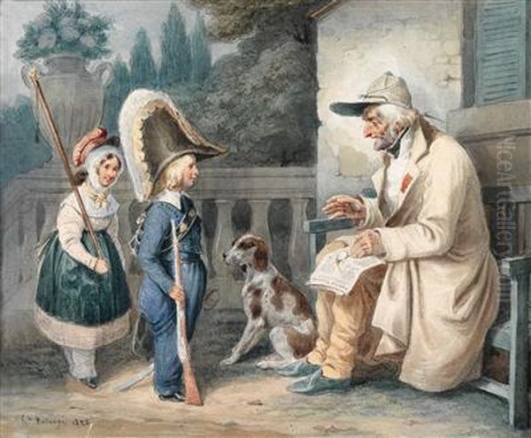 Ein Veteran Und Kinder Oil Painting by Joseph-Louis Hippolyte Bellange