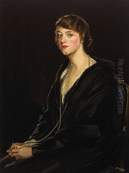 Portrait Of Mrs E. Bowen-davies Oil Painting by John Lavery