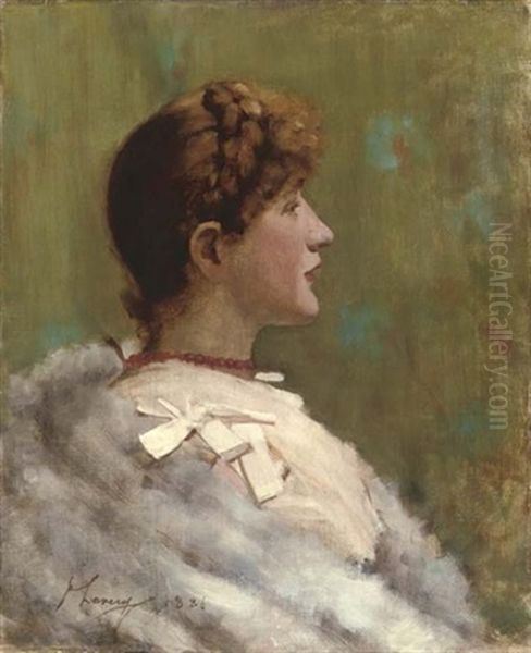 Portrait Of A Girl With Fur Wrap, Seated Oil Painting by John Lavery