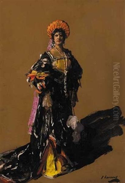 Miss Flora Lion In Period Costume Oil Painting by John Lavery