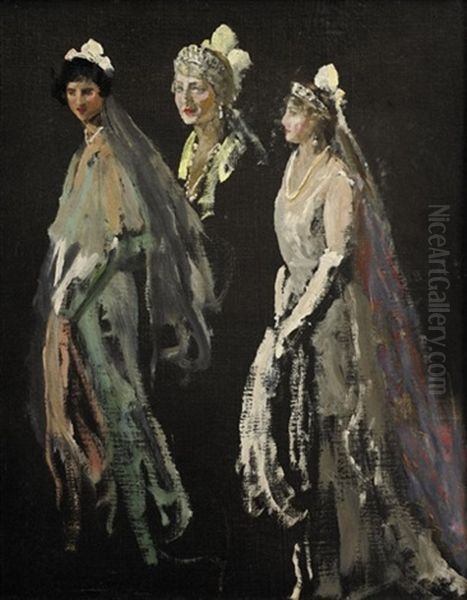 Portrait Studies Of The Lady Duveen Of Millbank, The Hon. Dorothy Duveen And Miss Shelagh Morrison-bell Oil Painting by John Lavery