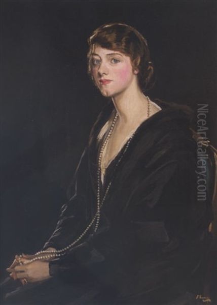 Portrait Of Mrs. E. Bowen-davies Oil Painting by John Lavery