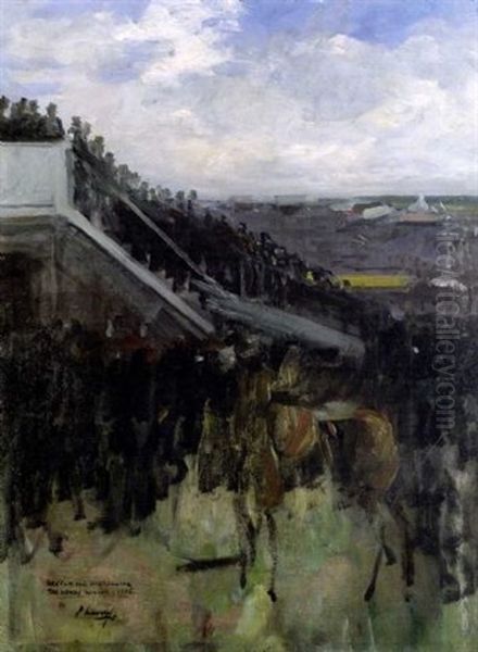 Sketch For Unsaddling The Derby Winner Oil Painting by John Lavery