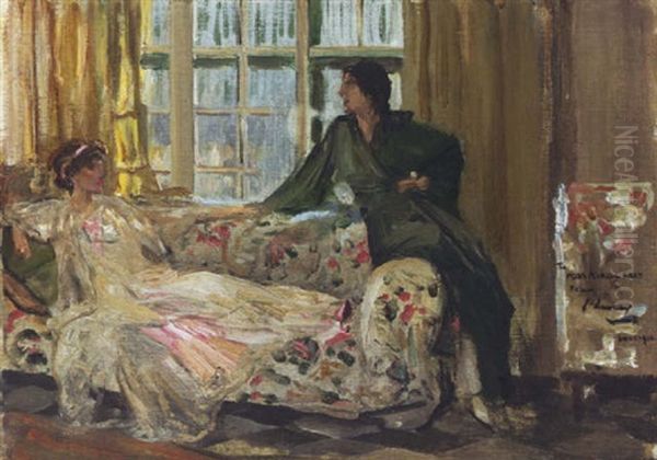 Two Ladies Talking On A Sofa Oil Painting by John Lavery