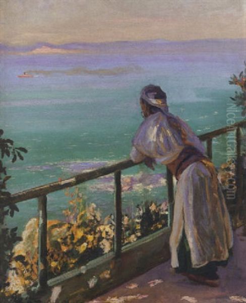 The Spanish Coast From Tangier, Trafalgar Bay In The Distance Oil Painting by John Lavery