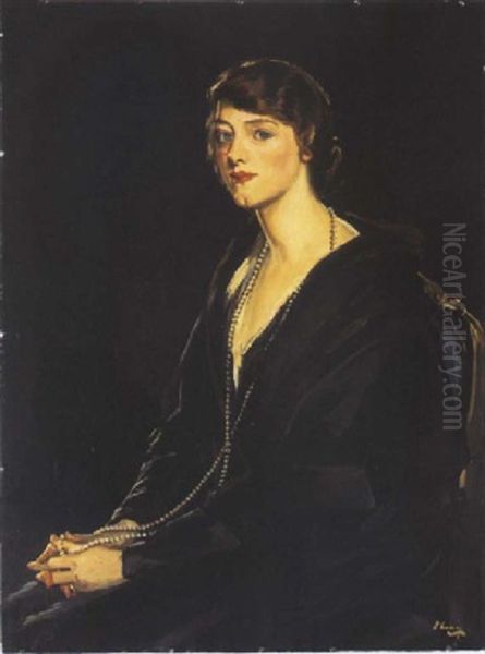 Portrait Of Mrs. E. Bowen-davies Oil Painting by John Lavery