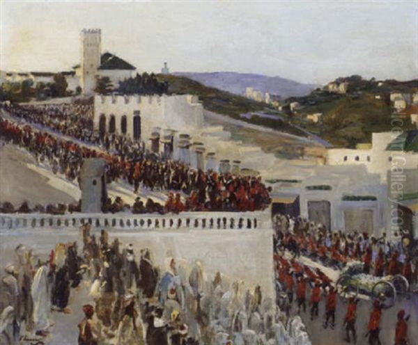 The Funeral Procession Of Kaid Maclean (general Sir Harry Aubrey De Maclean K.c.m.g.) At Tangier Oil Painting by John Lavery