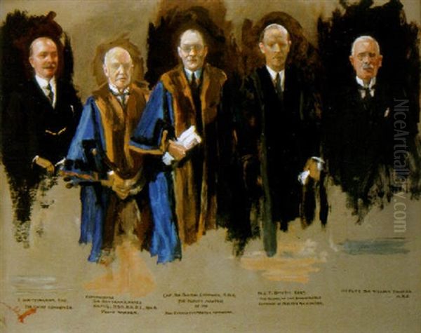 Study Of Five Figures From His Royal Highness The Prince Of Wales Receiving From The Lord Mayor Letters Patent Granting Livery... Oil Painting by John Lavery