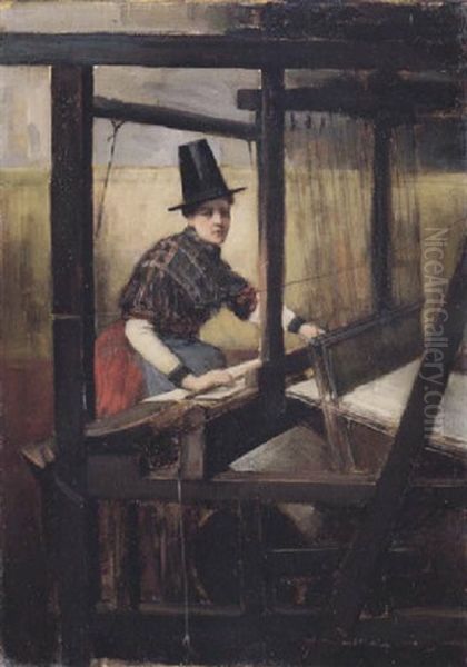 The Weaver - A Welsh Girl At A Loom Oil Painting by John Lavery