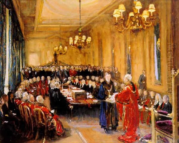 His Royal Highness The Prince Of Wales Receiving From The Lord Mayor Letters Patent Granting Livery To The Honourable Company Of Master Mariners Oil Painting by John Lavery