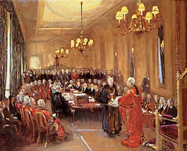 The Prince Of Wales Receiving From The Lord Mayor Letters Patent Granting Livery To The Company Of Masters Mariners Oil Painting by John Lavery